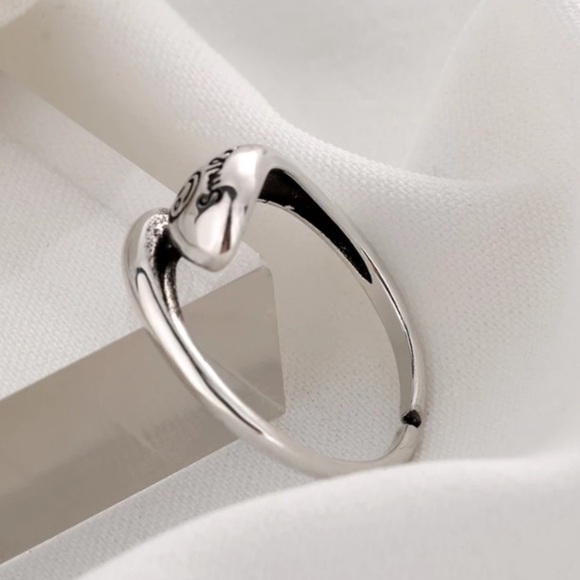 Happy Face Sterling Silver Smile Adjustable Ring - Picture 4 of 7